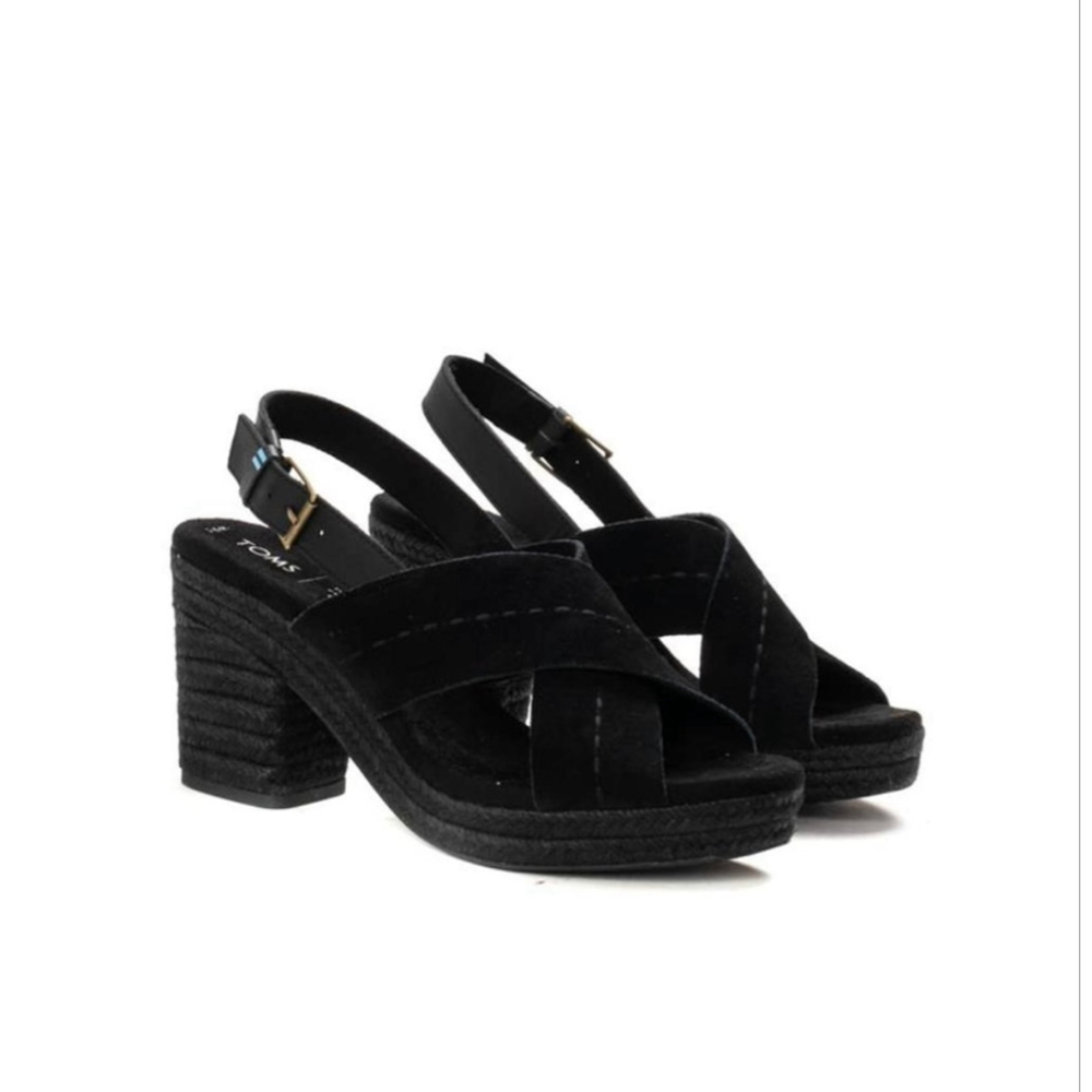 Women's TOMS Black Ibiza Block Strap Heels, Size 8.5
